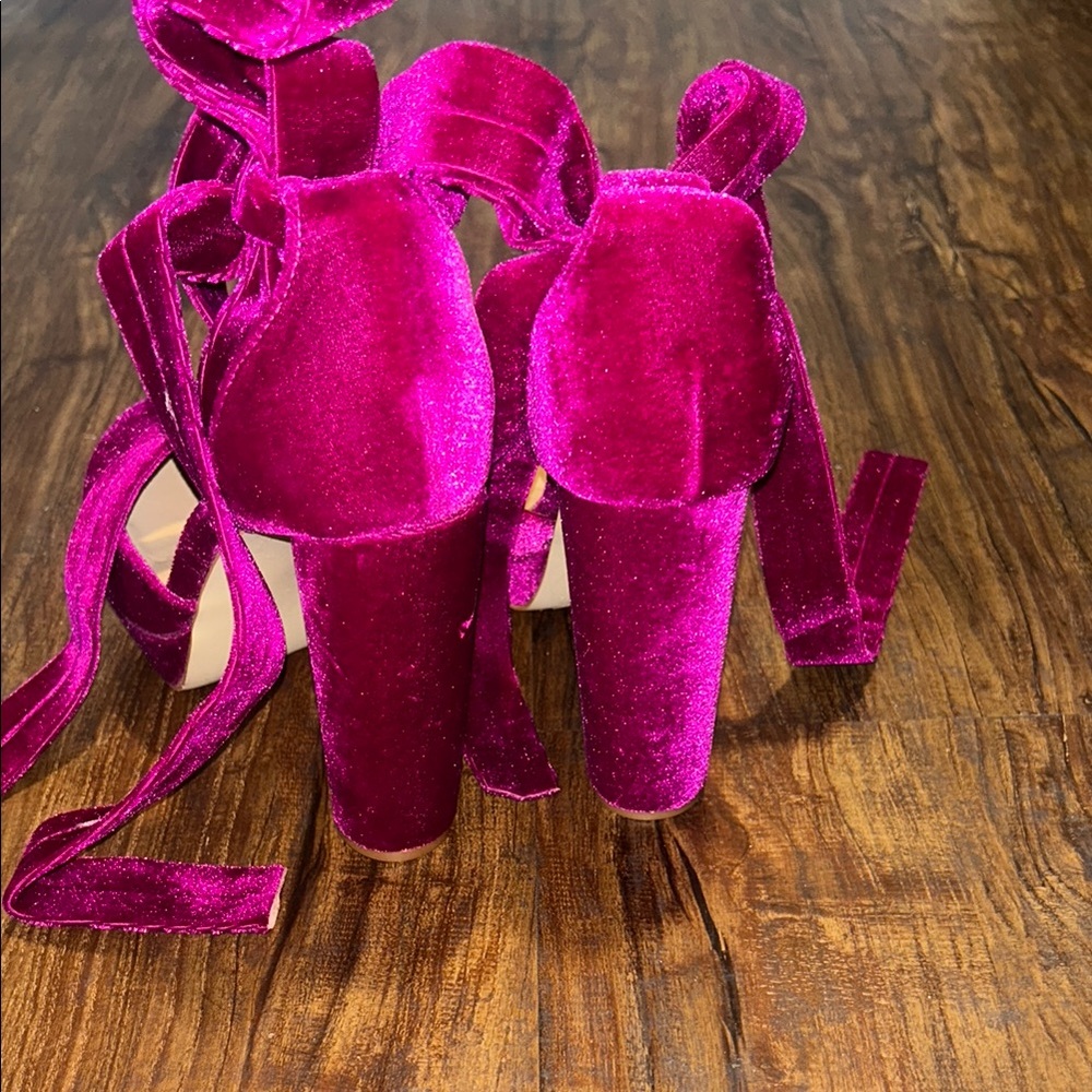 JustFab Velvet Heels - Vibrant Pink - Picture 5 of 5